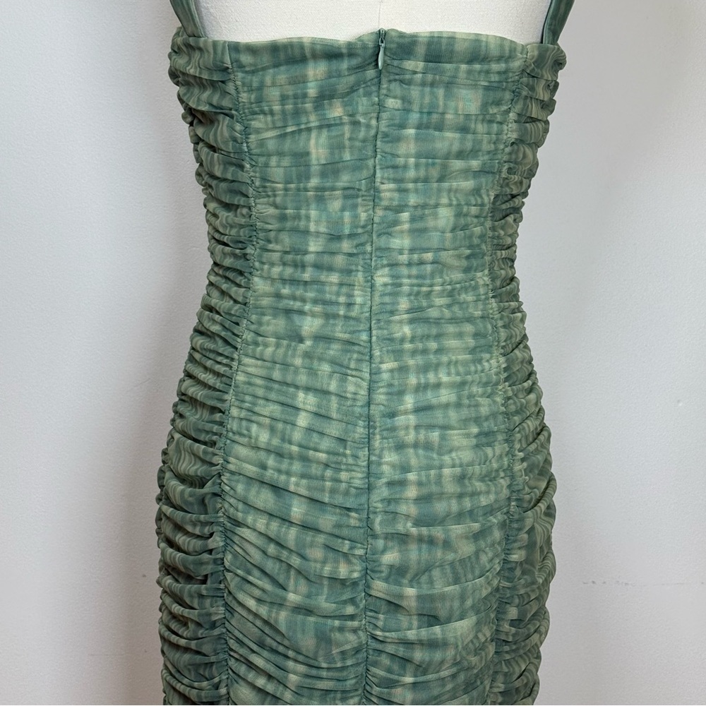 New! Fashion Nova ‘Marlie’ Mesh Green Ruched Mini Dress Women’s Size Medium - Picture 9 of 15